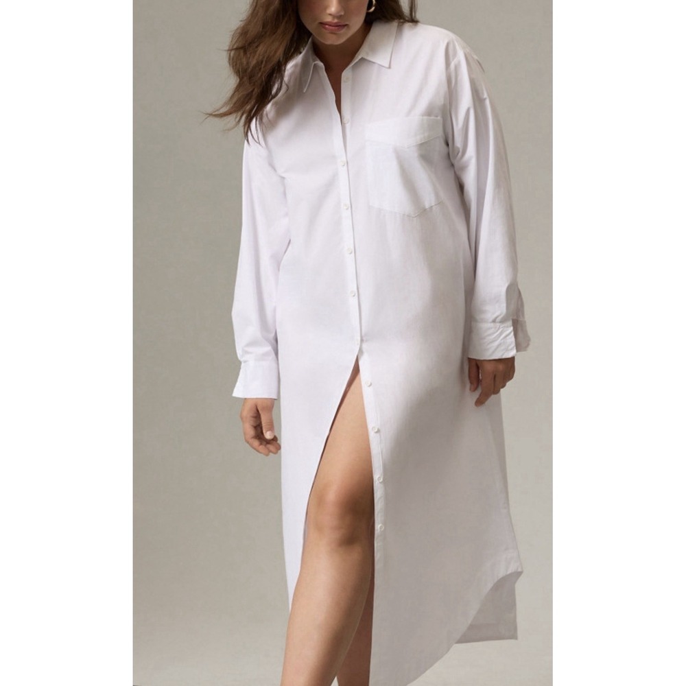 Maeve Anthropologie Soren White Cotton Midi Shirt Dress S Minimalist Neutral